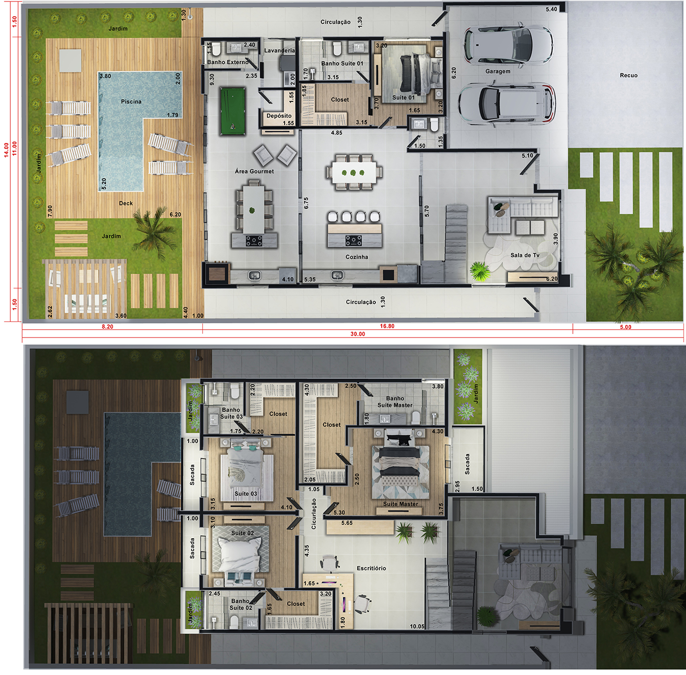 Casa adosada con 4 suites14x30