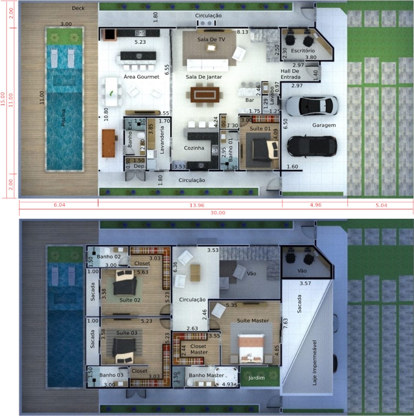 Plano de casa contemporánea15x30