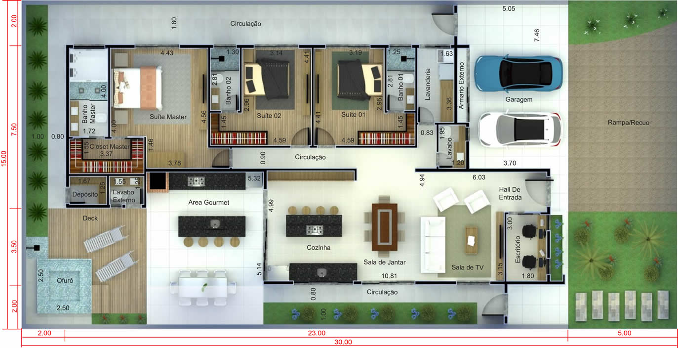 Proyecto de casa moderna con 3 suites. - Planos de Casas, Modelos de