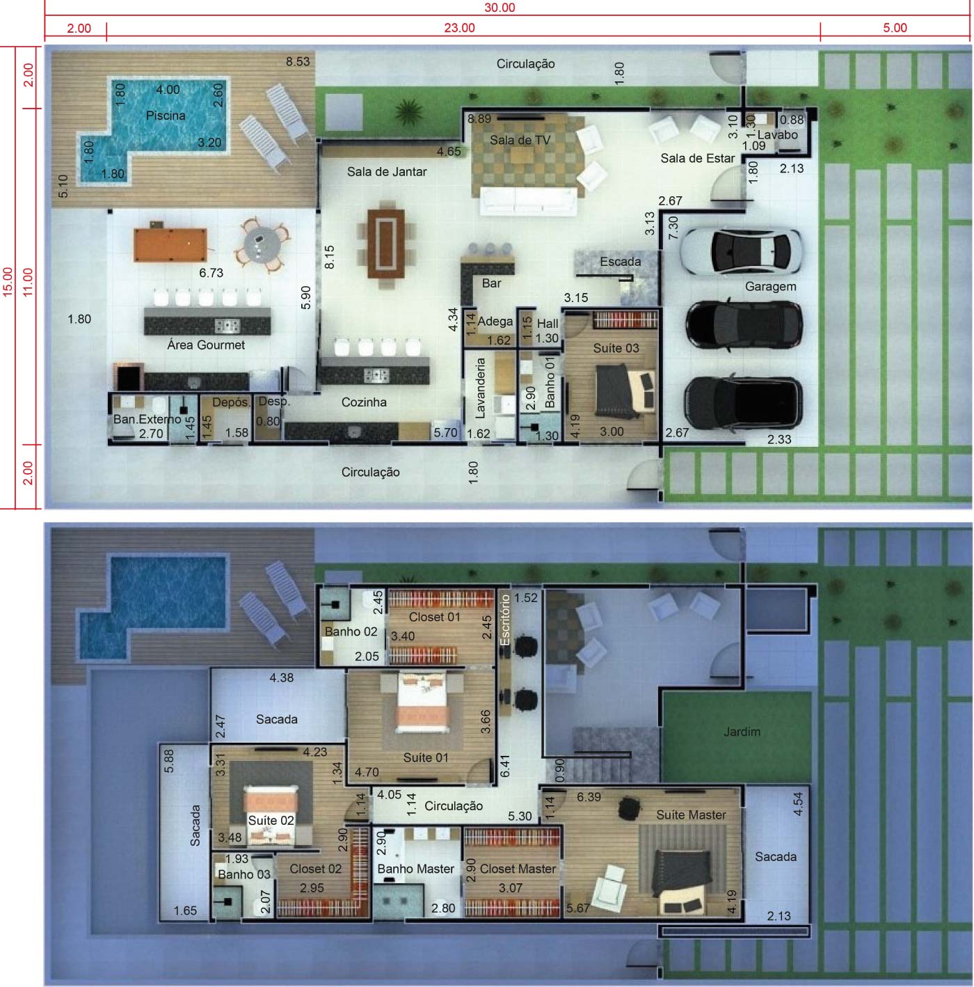 Diseño de la casa con fachada moderna15x30