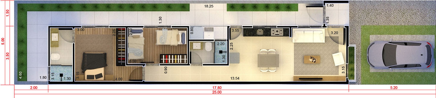 Plano de casa popular con suite5x25