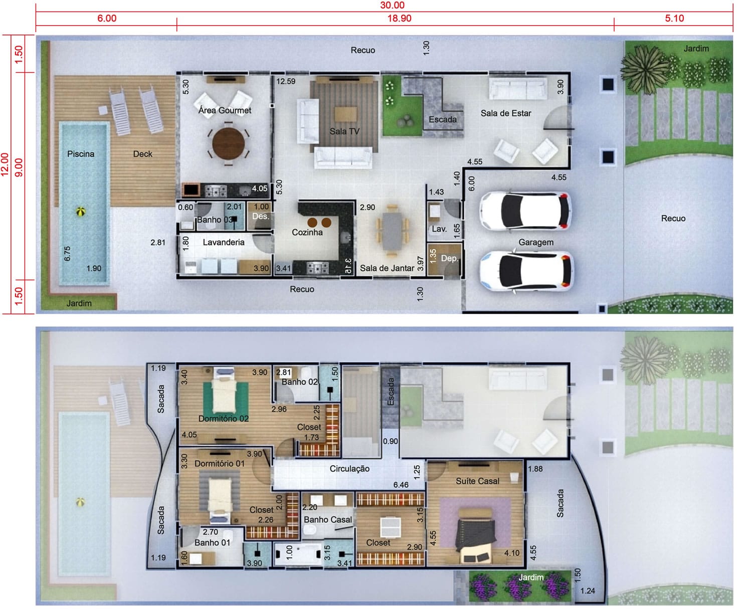 Plano de casa neoclásico12x30