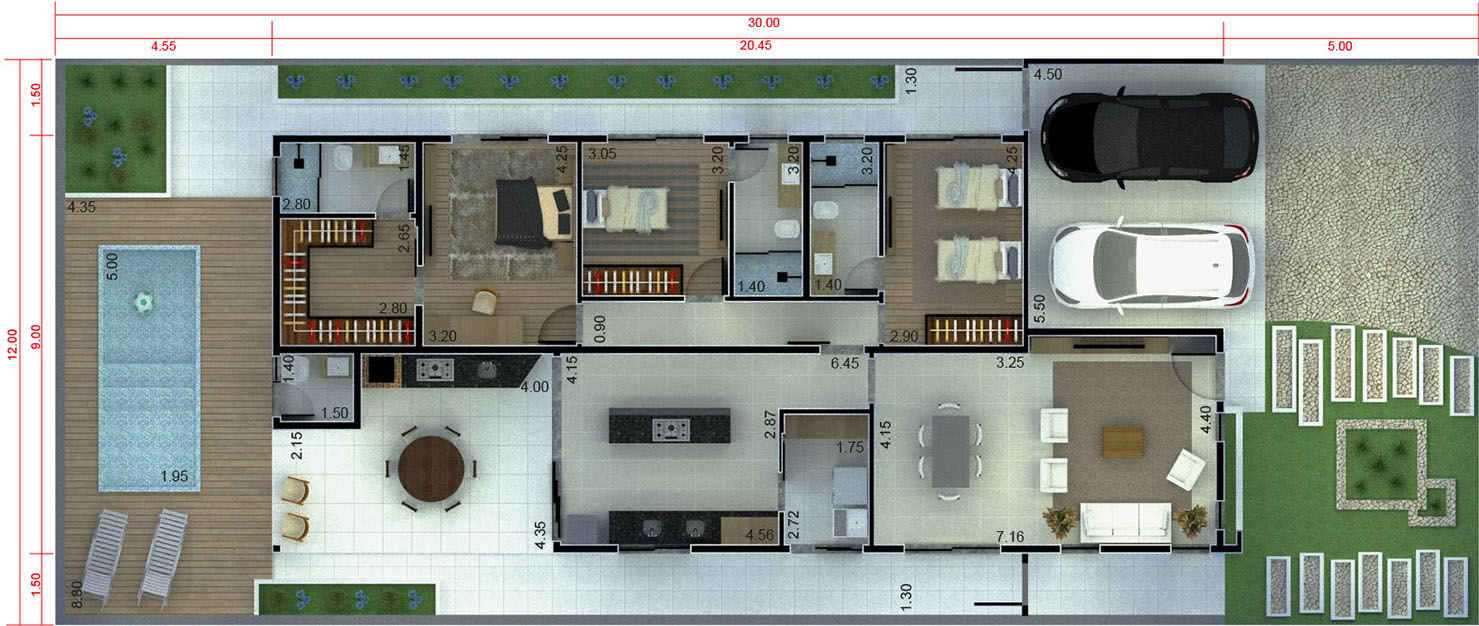 Plano de casa para el condominio12x30