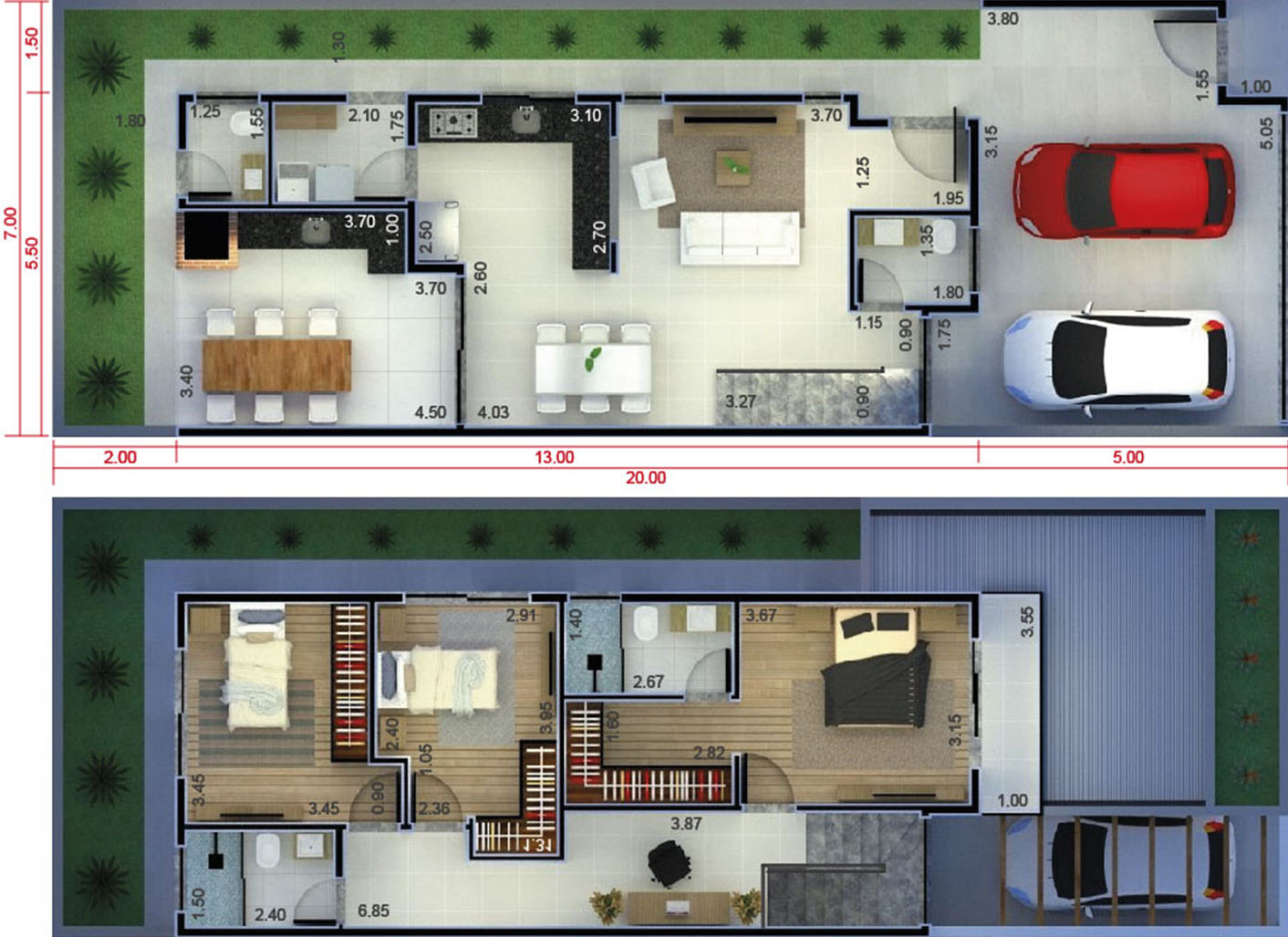 Plano de casa para terreno de 7x20 - Planos de Casas, Modelos de Casas e  Mansiones e Fachadas de Casas