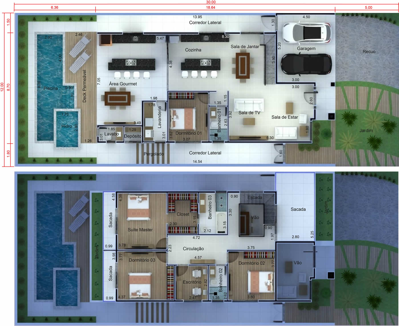 Plano de sobrado con oficina encima12x30