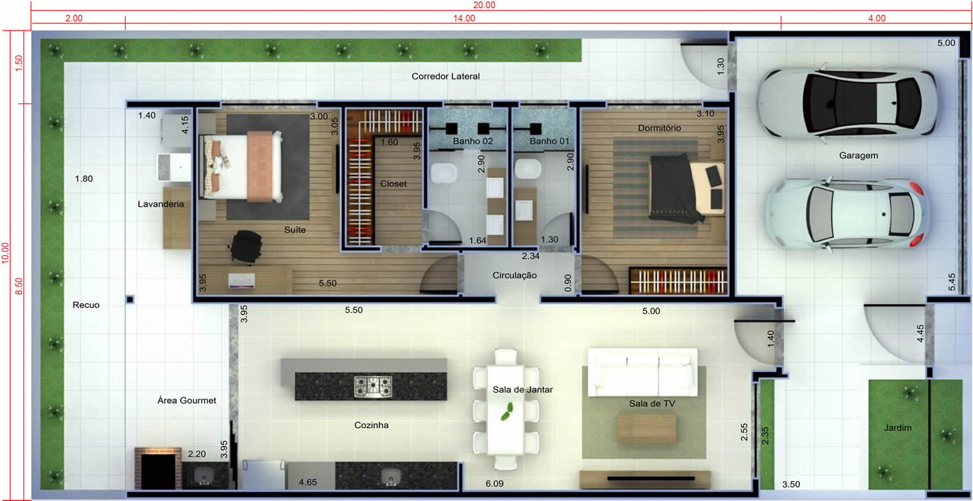 Plano de casas pequeña con garaje10x20