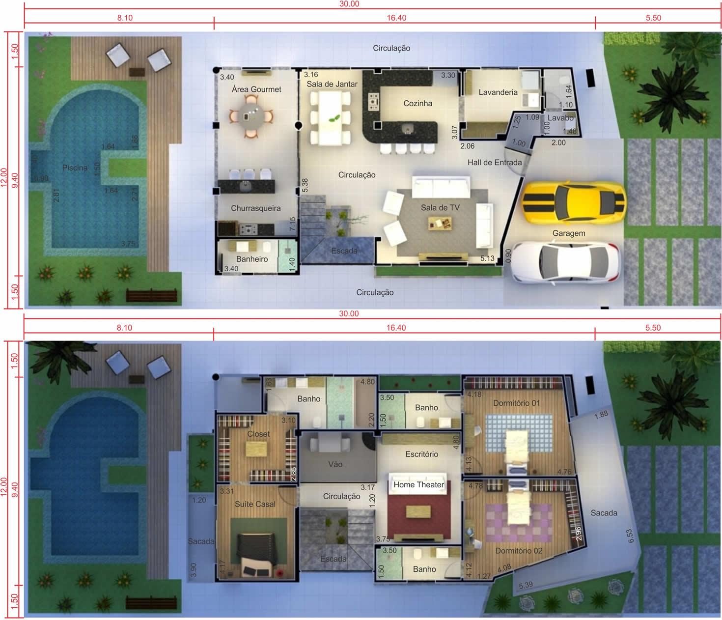 Plano contemporánea con 3 suites12x30