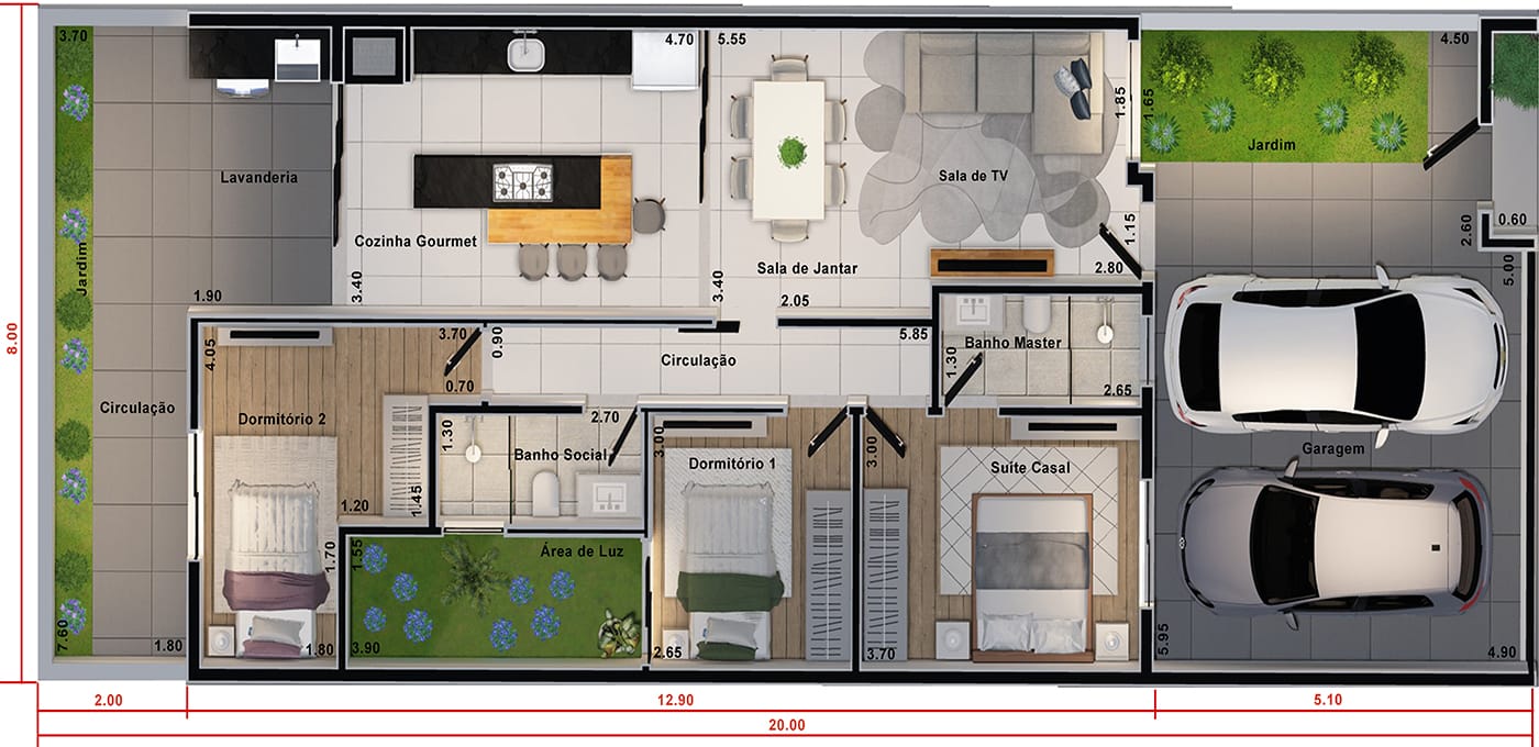 Casa en planta baja con 2 dormitorios y 1 suite8x20