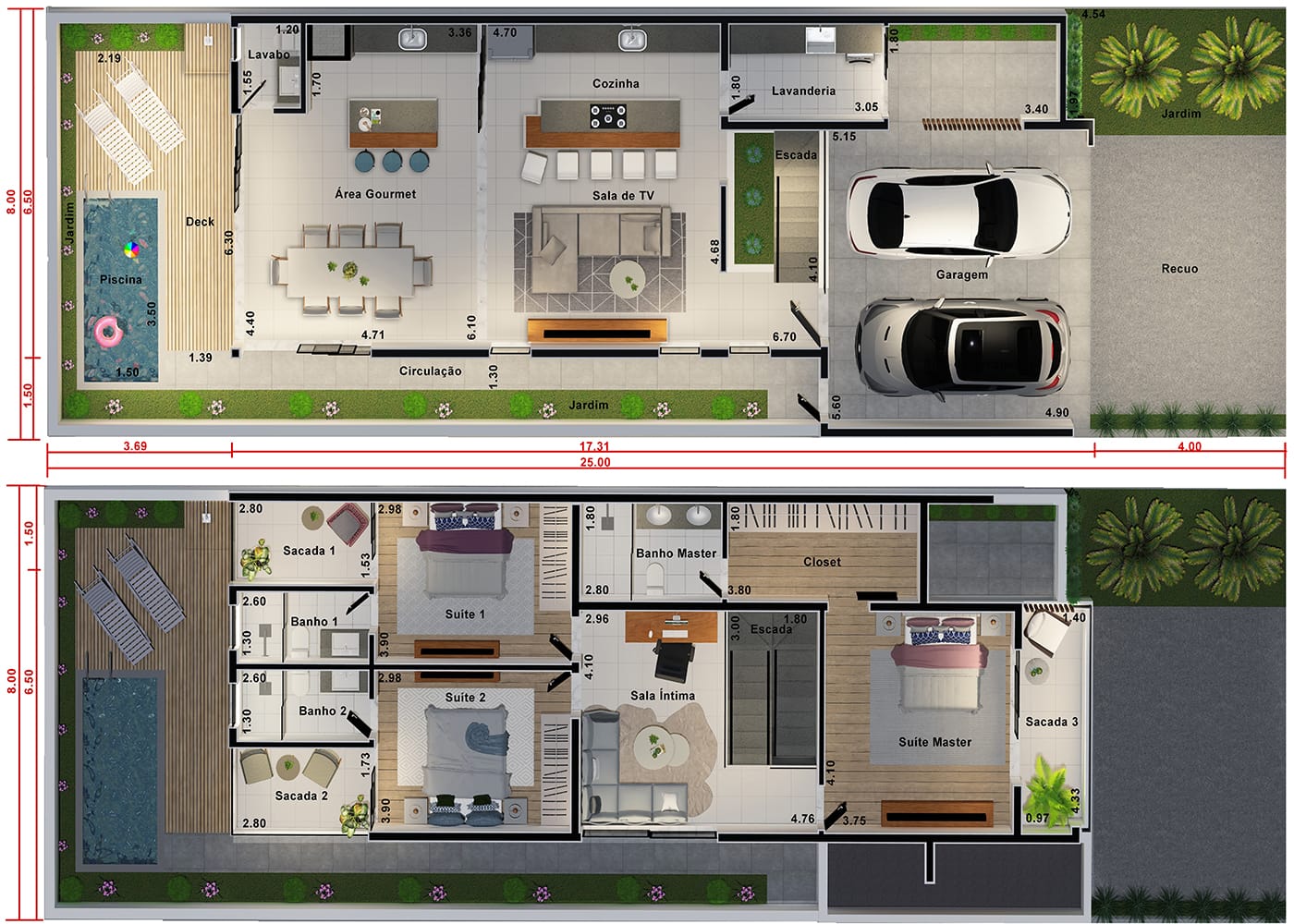 Casa de dos pisos con una habitación íntima8x25