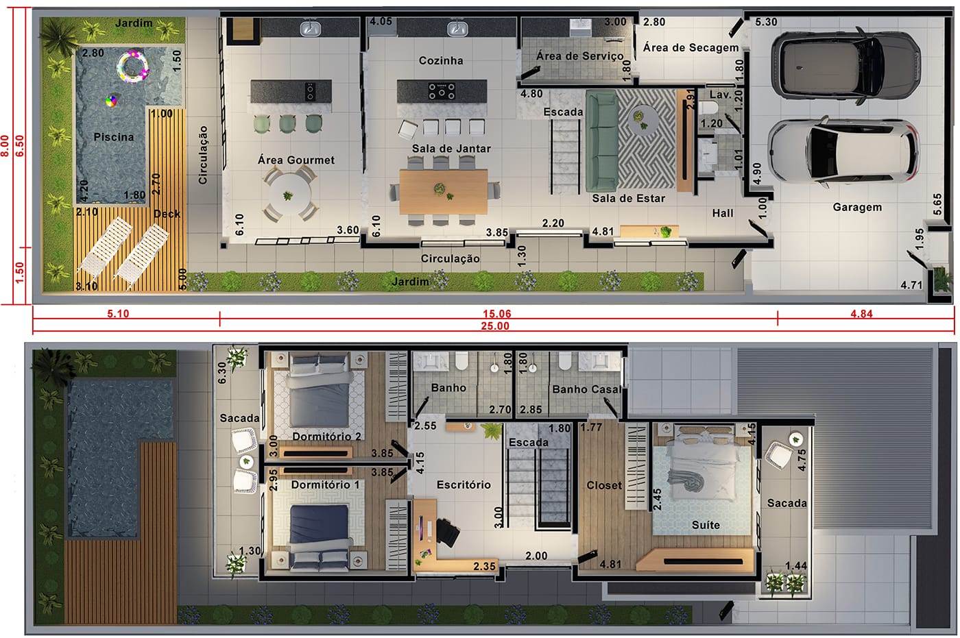 Plano de planta con fachada limpia8x25