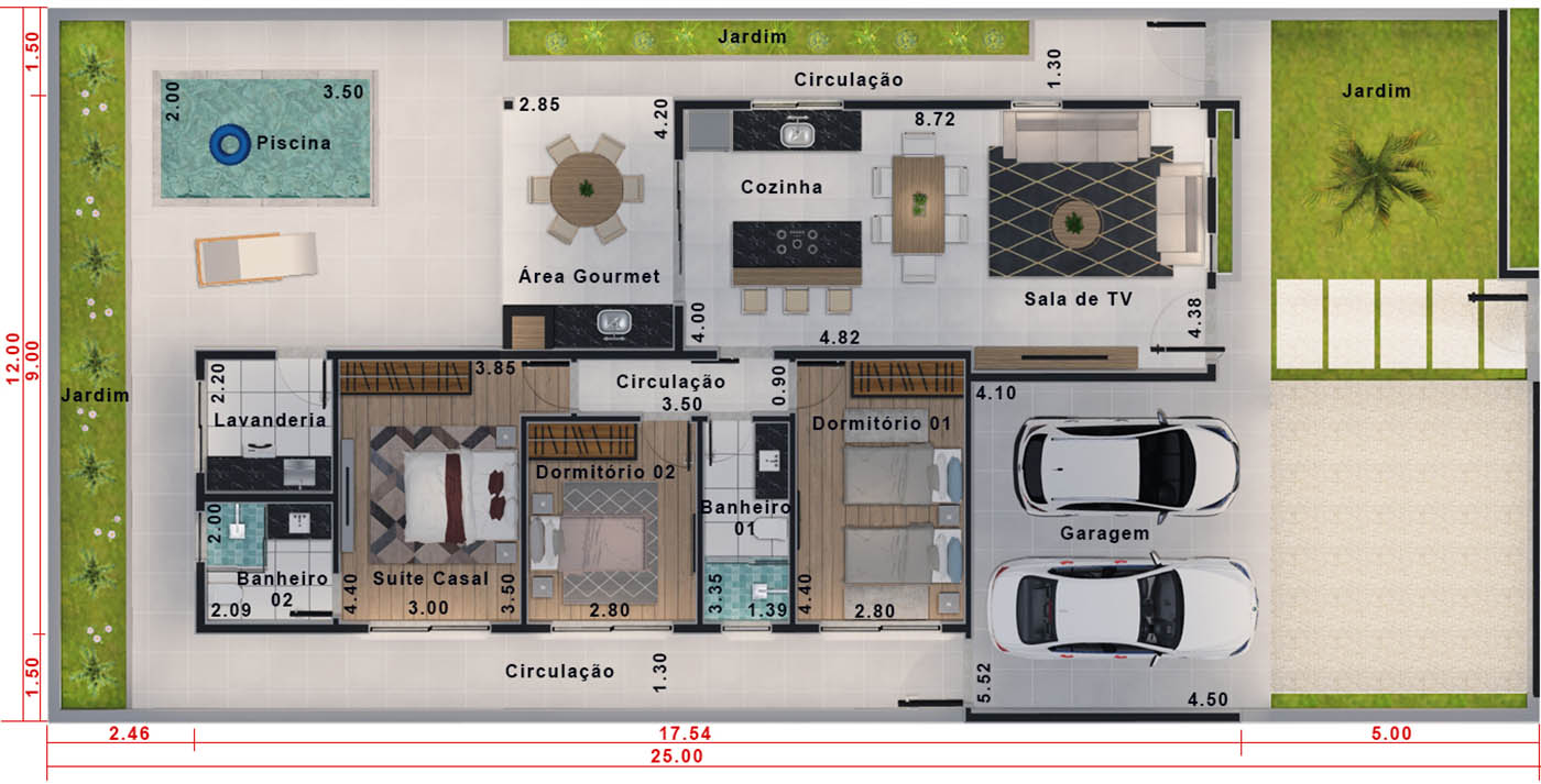 Proyecto de planta baja con portón hueco12x25