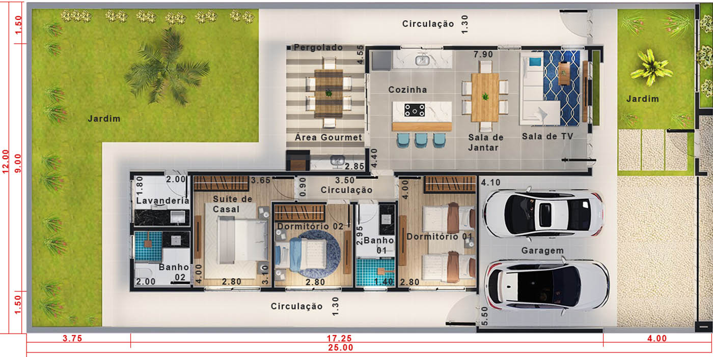 Casa de una sola planta12x25