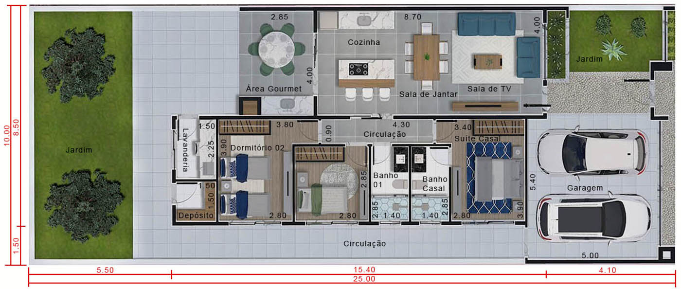 Plano de casa moderna con puerta10x25