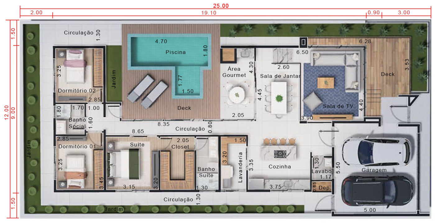 Plano en forma de u12x25