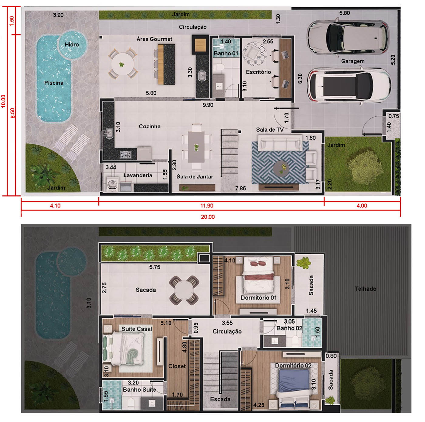 Adosado de 3 habitaciones y despacho10x20