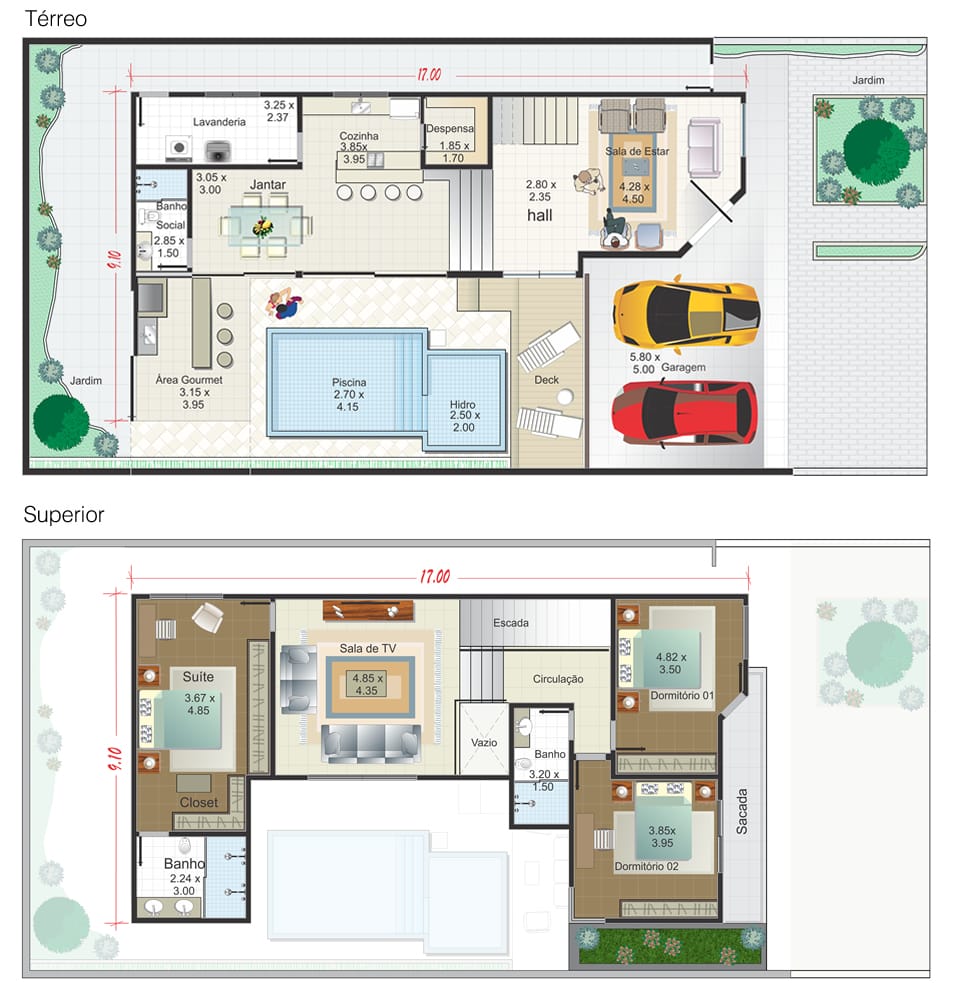 Plano de la casa solariega L con piscina12x25