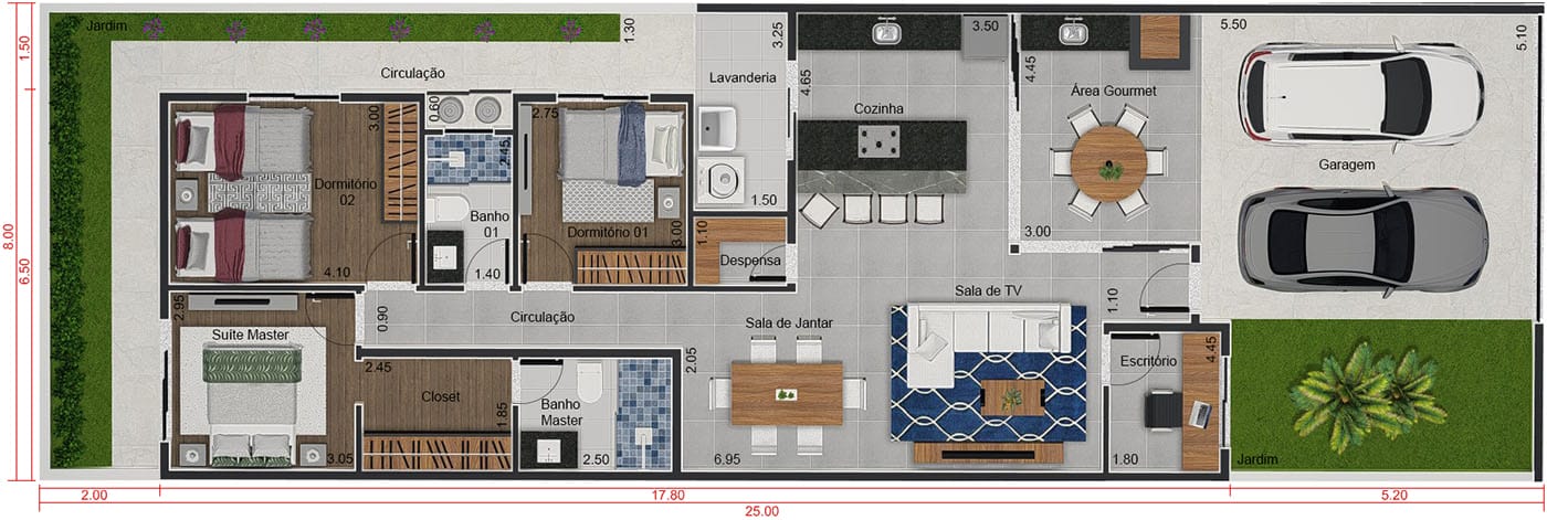 Planta baja con techo aparente8x25