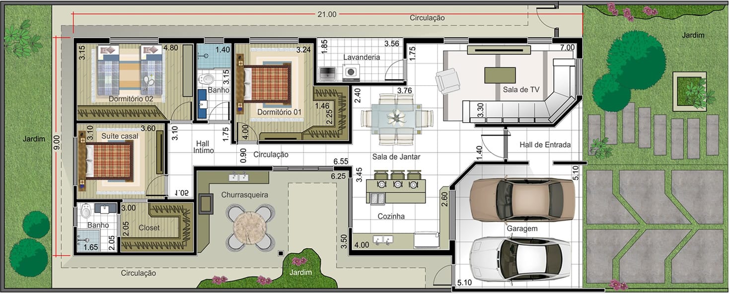 Plano de casa con la suite y closet12x30