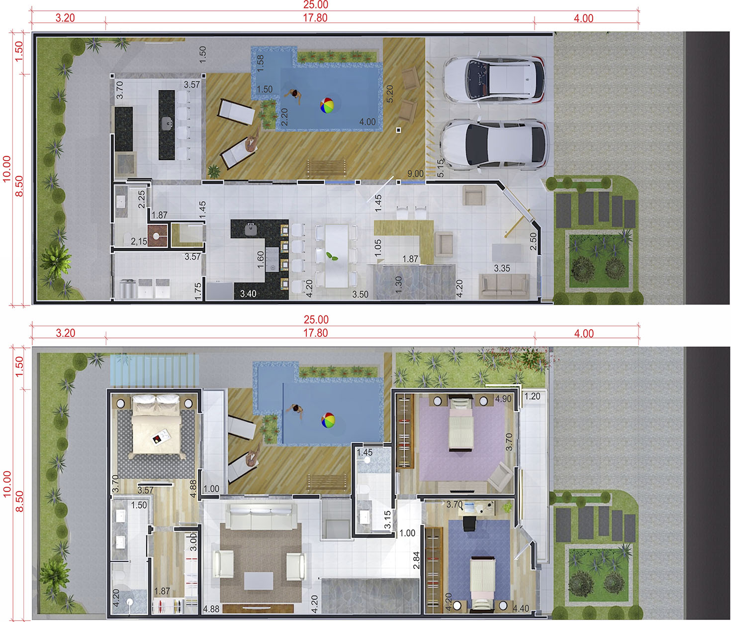 L en el diseño de planta con espacio gourmet10x25