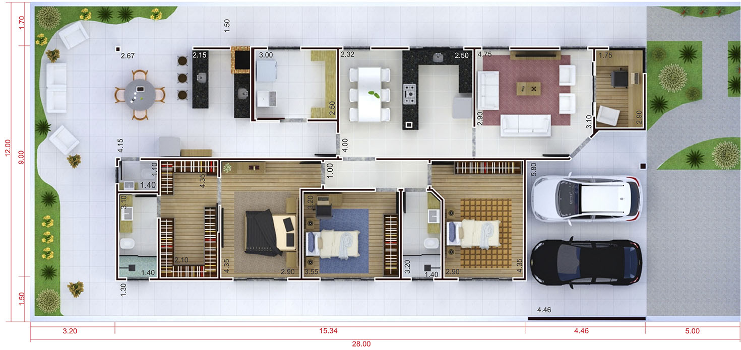 Plano de casa  con la oficina12x28