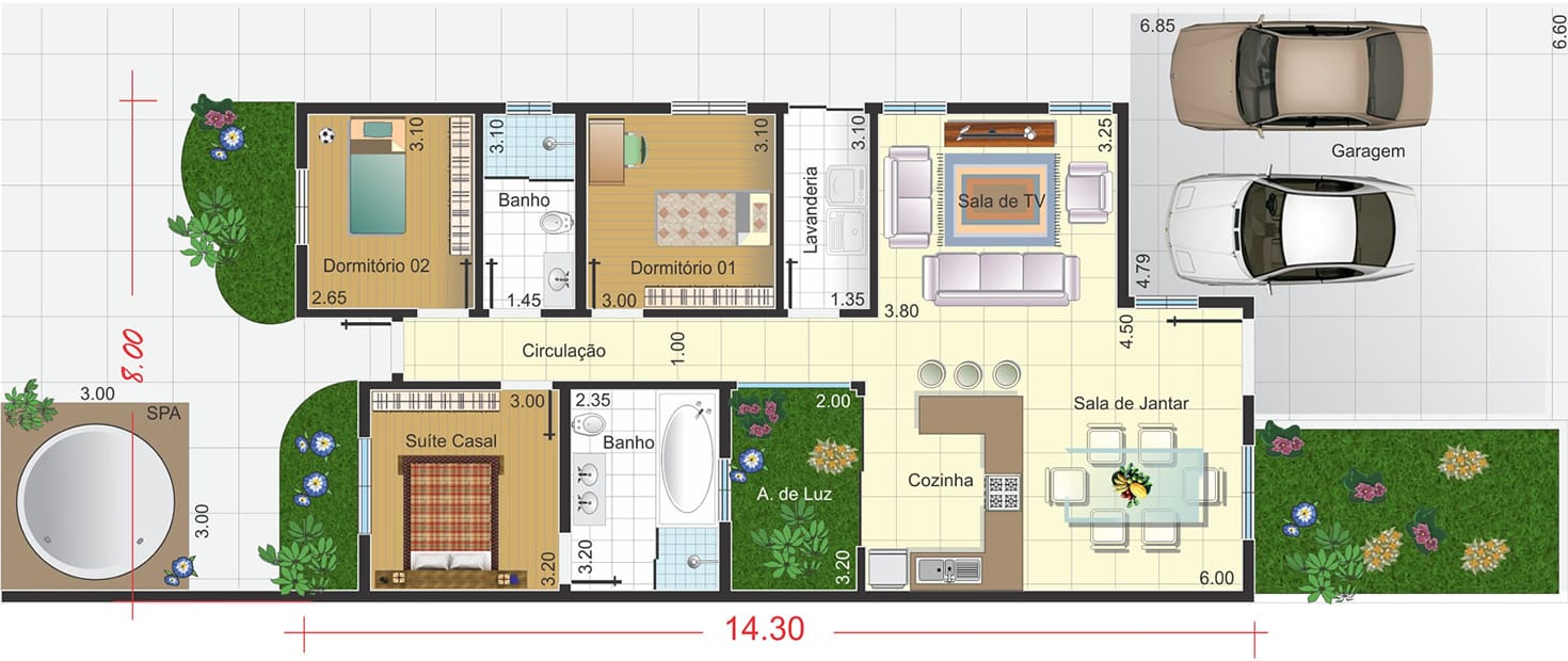 Plano de casa con amplio garaje10x25