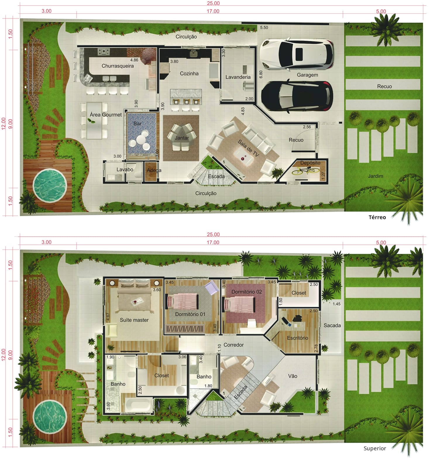 Plano de casa con la oficina12x25