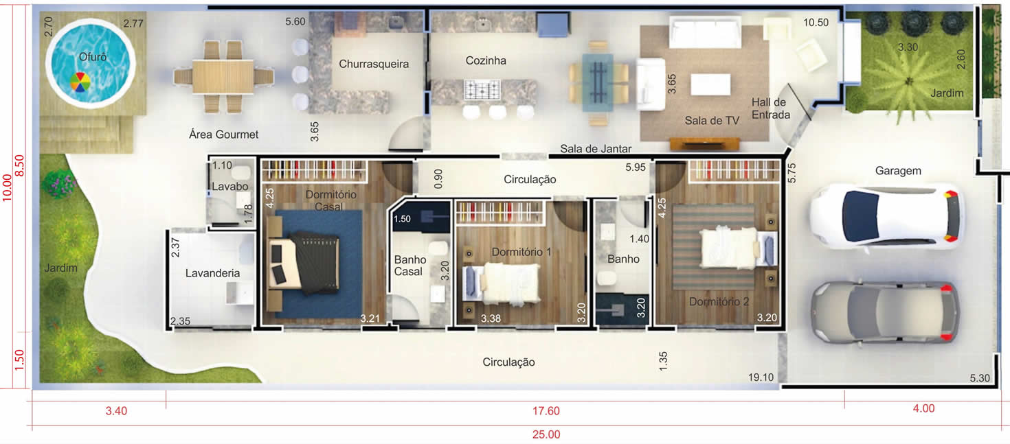 Planta de interior con la puerta cerrada10x25