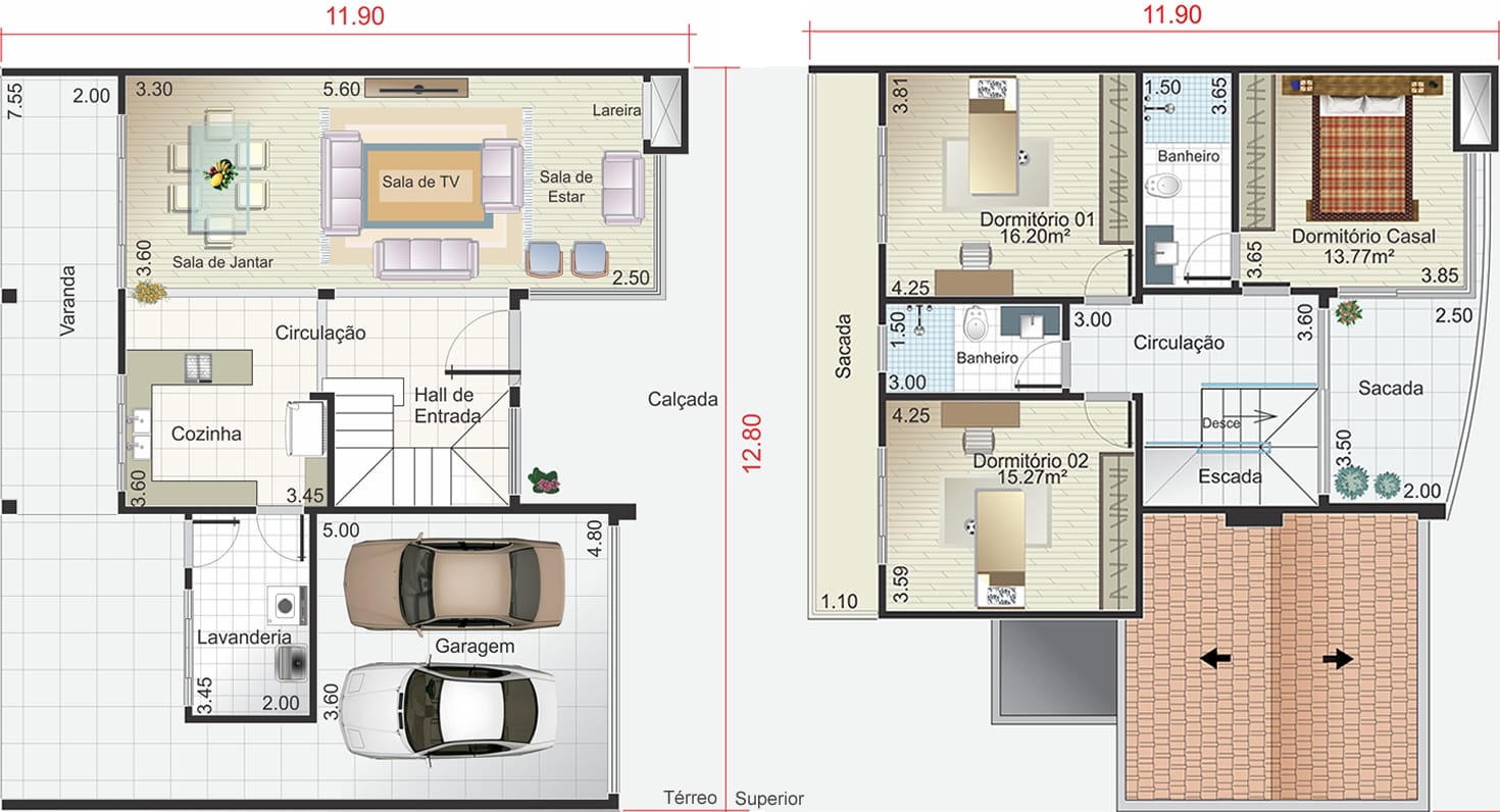 Plano de casa de ciudad colonial12.80x25