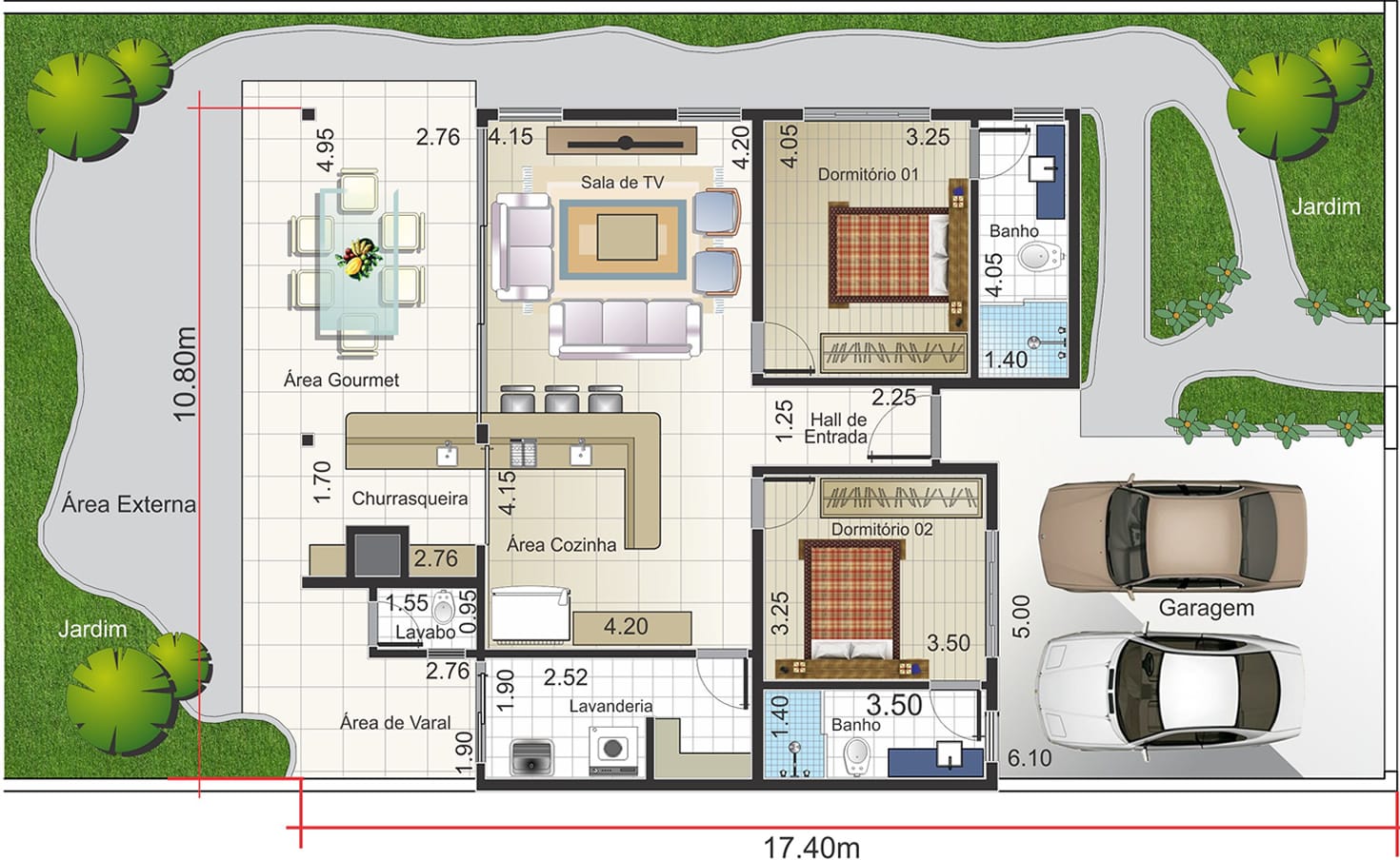 Plano de casa rústica12,50x25