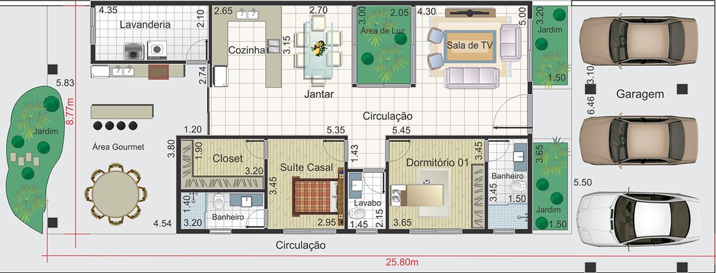 Plano de casa con 3 plazas de aparcamiento10,50x25,80