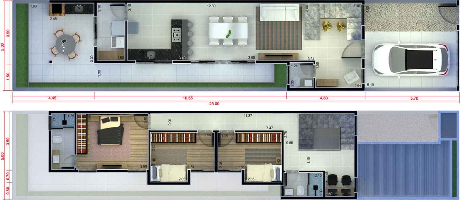 Plano de casa con 5 metros de frente5x25